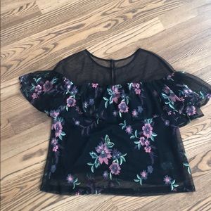 NWOT BB Dakota sheer floral embroidered top